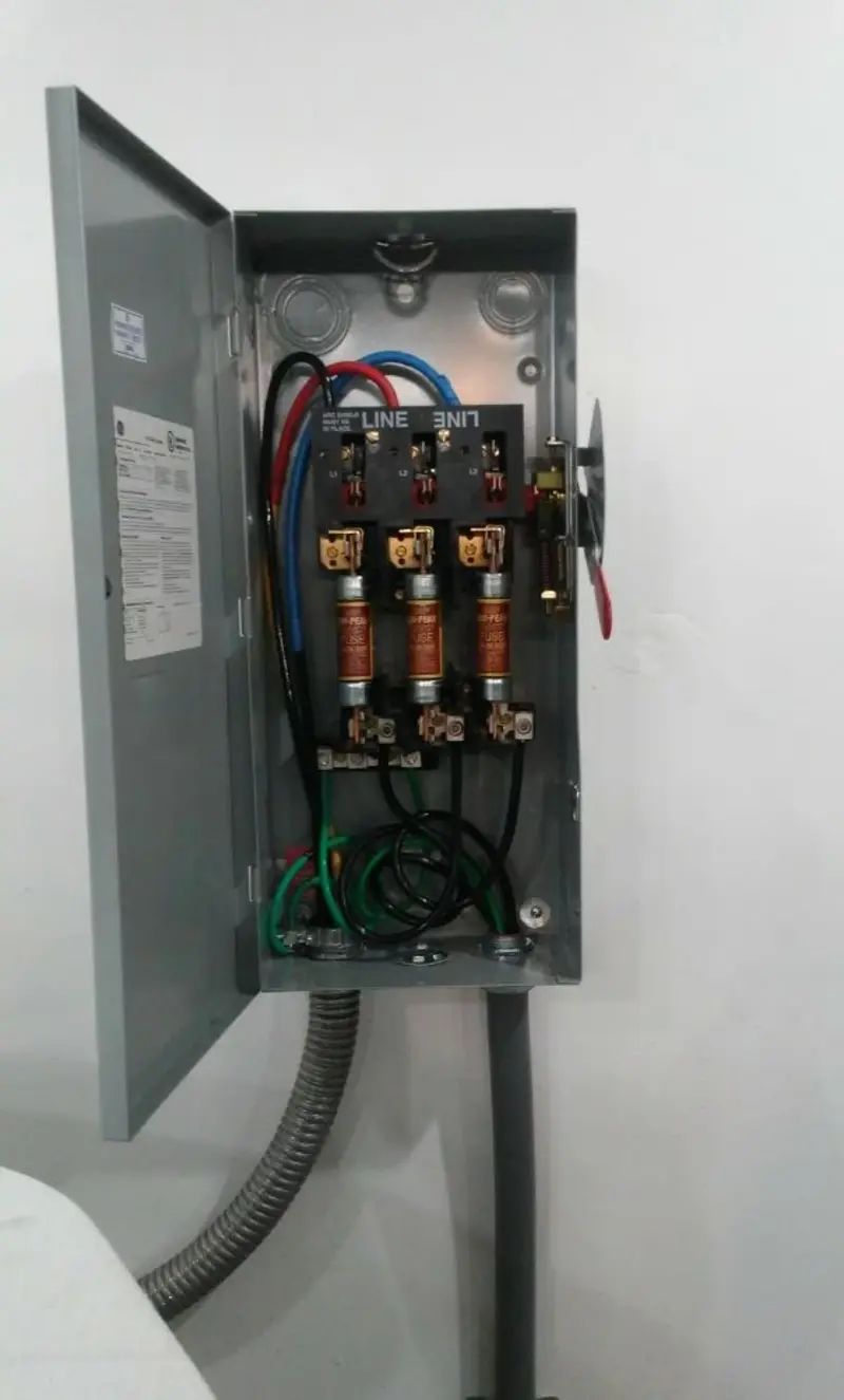 Three-phase disconnect switch installed for Electrical Wiring & Rewiring in Champlain